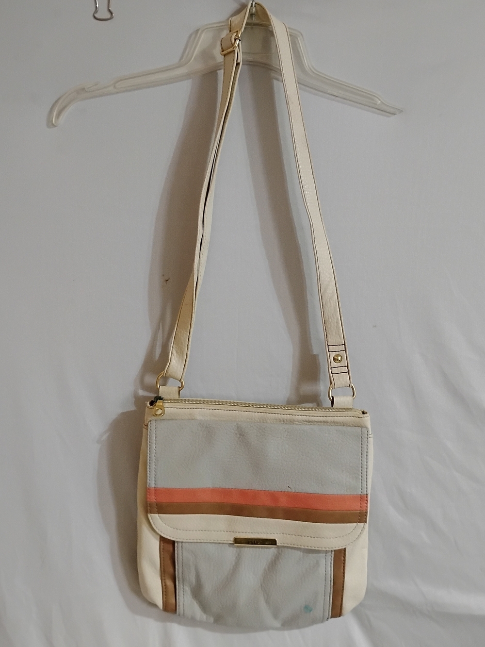 Relic Cream Crossbody Bag with Coral & Brown Stripe